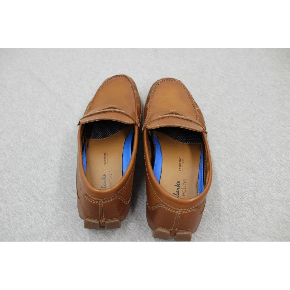 Clarks Loafers Mens 10 Dark Tan Markman Way Penny Driver Leather Extreme Comfort